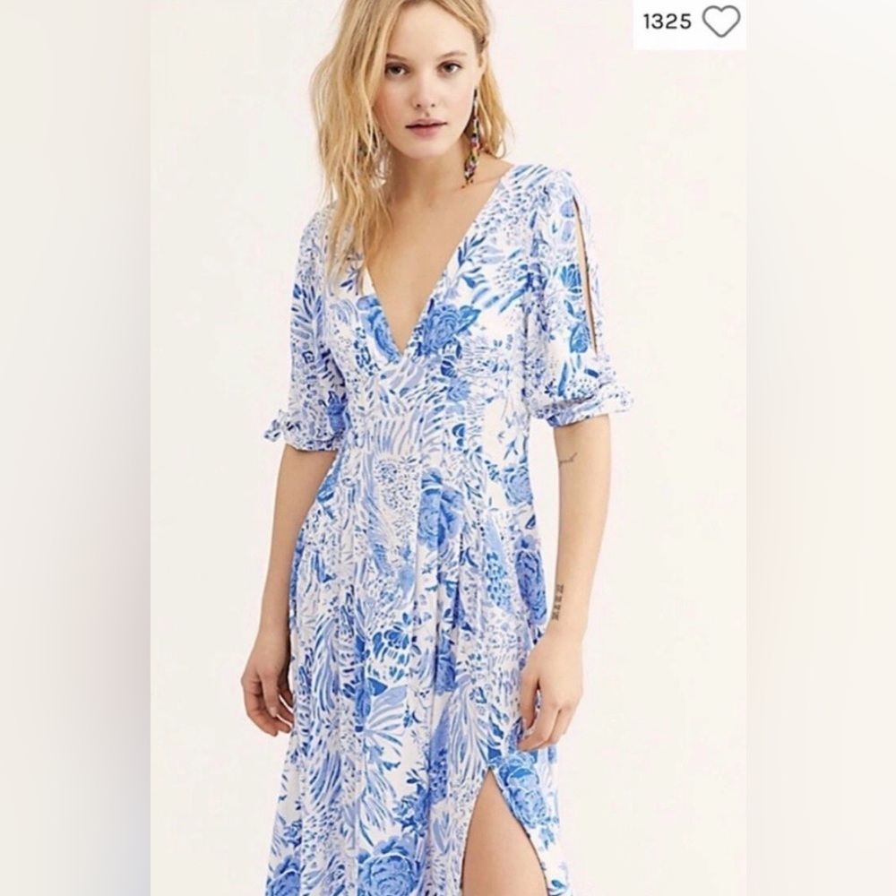 Free People “Forever Always” Floral Midi Dress Blue & White Size 0 - Picture 3 of 16